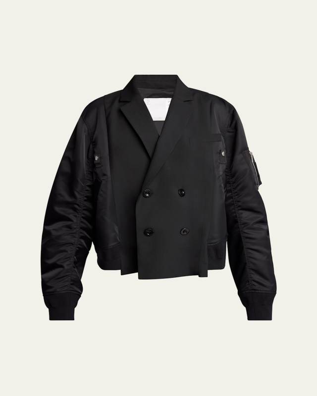 Hybrid Double-Breasted Wool Blazer Bomber Jacket